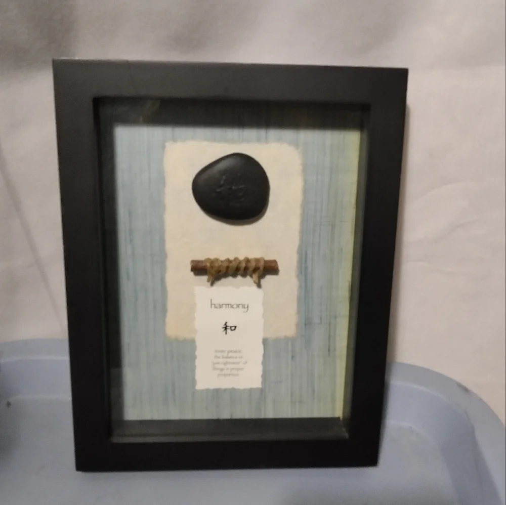 Asian Shadow Box Harmony Proverb Wall Art with Good Luck Stone Thailand 9
